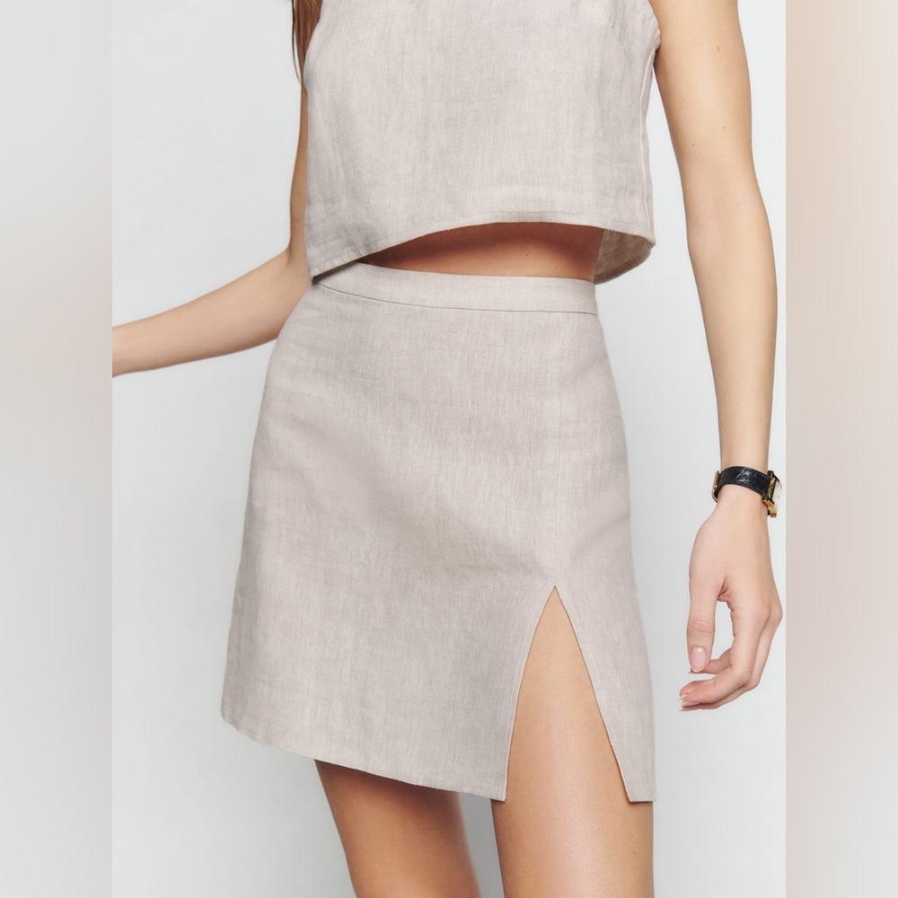 Reformation Baker Linen Mini Skirt in Oatmeal Cream Tan Size 8
